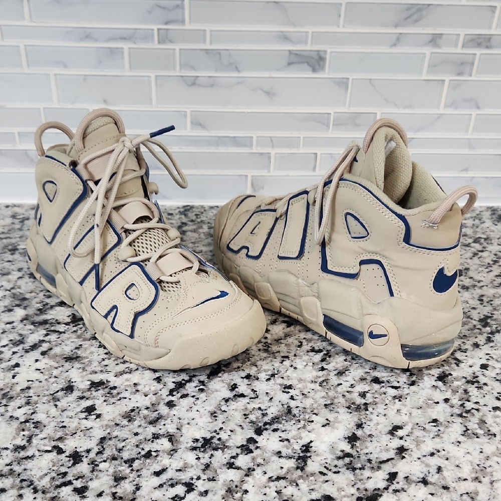Tan & Blue Nike Air More Uptempo Limestone Basketball Shoes sz 6Y sneakers